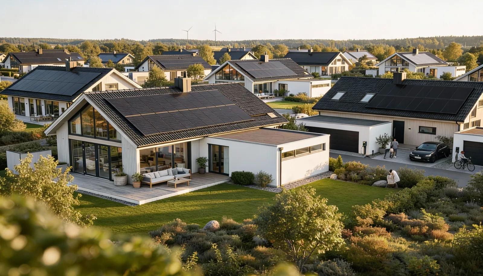 Dansk boligkvarter med solcelleanlæg - EcoRay